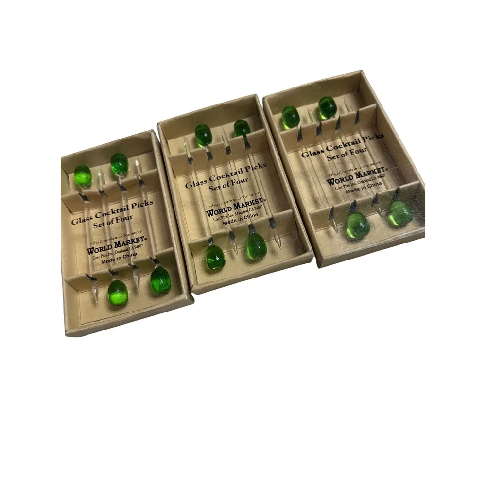 World Market Glass Cocktail Picks Green Excellent Set of 12 Barware OS